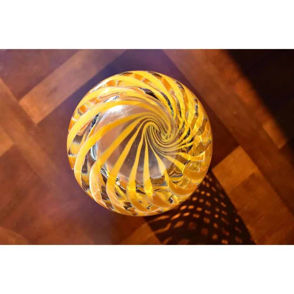 Tall Mid-Century Orange Spiral Stripe Murano Glass Vase